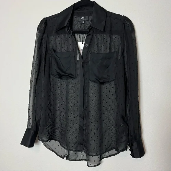 NWT 7 For All Mankind Swiss Dot Patch Pocket Top in Jet Black - Picture 2 of 7